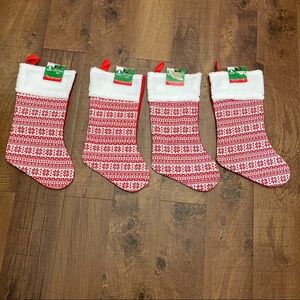 4 NWT Christmas stockings 18” red & white decor mantle snowflakes holiday